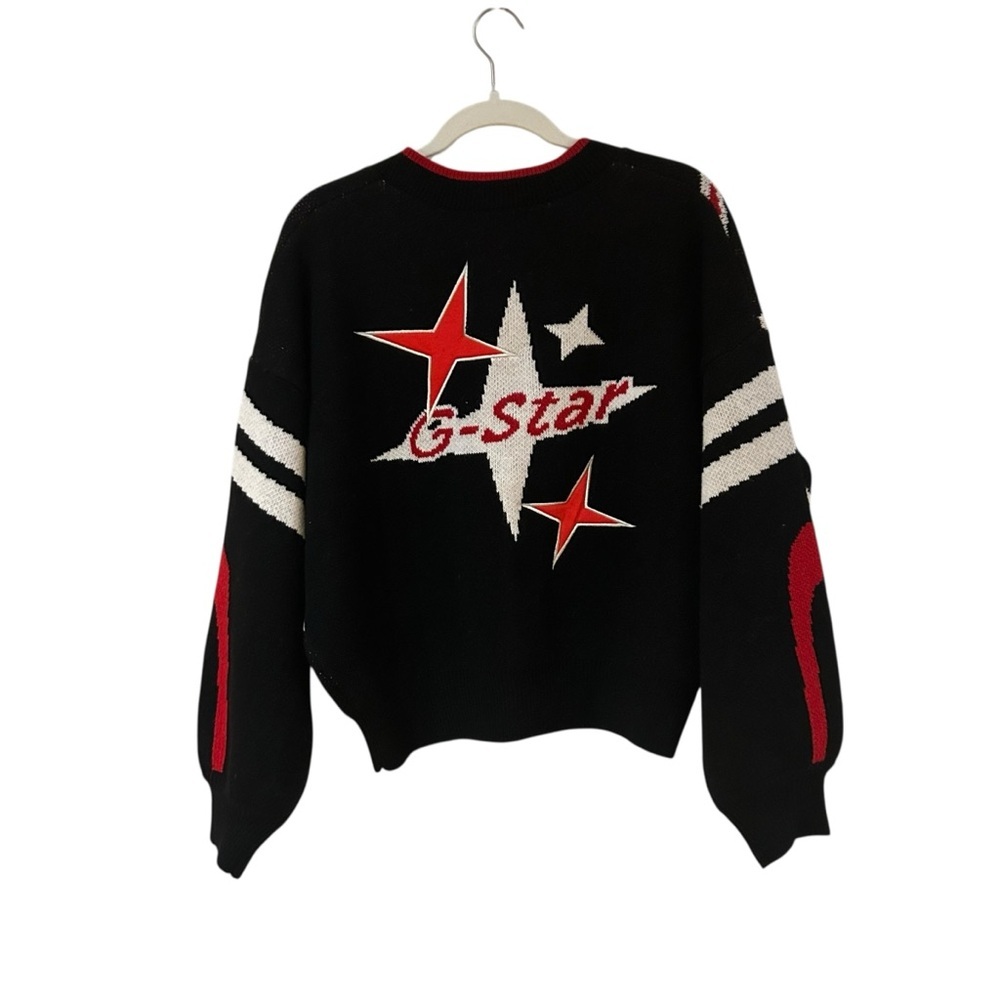G-Star Holiday Loose Knitted Cardigan Sz M Wool Blend Star Graphic Sweater - Picture 3 of 13